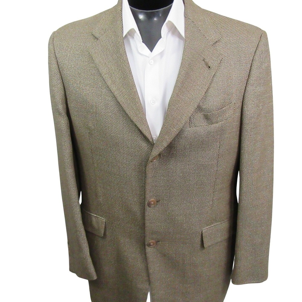 Hart Schaffner & Marx Mens‎ Sport Coat 42R Tan Birdseye 3 Button Single